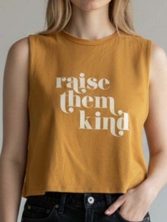Lovers of hYOUmanity Tops - NWT Lovers of hYOUmanity Raise Them Kind Mustard Crop Muscle Tank Top Size Small